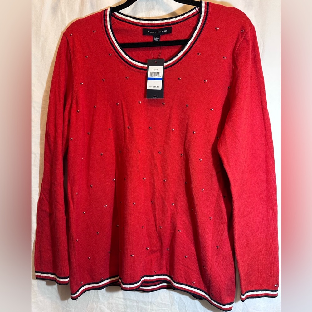 Tommy Hilfiger Women’s Red 100% Cotton Sweater. NWT   Size XL